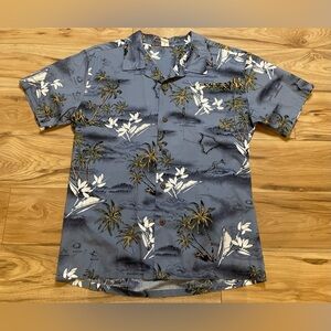 Palmwave Men's Hawaiian Island Floral Print Casual Shirt - Blue